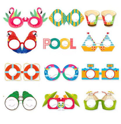 12PCS Hawaiian Party Paper Glasses – Fun Tropical Photo Props