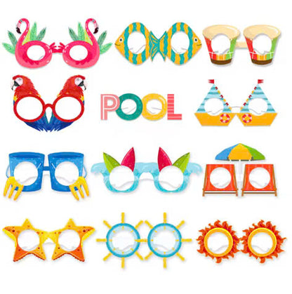 12PCS Hawaiian Party Paper Glasses – Fun Tropical Photo Props