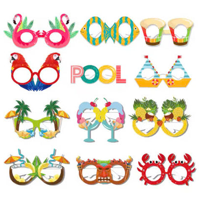 12PCS Hawaiian Party Paper Glasses – Fun Tropical Photo Props