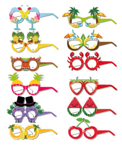 12PCS Hawaiian Party Paper Glasses – Fun Tropical Photo Props