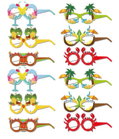 12PCS Hawaiian Party Paper Glasses – Fun Tropical Photo Props